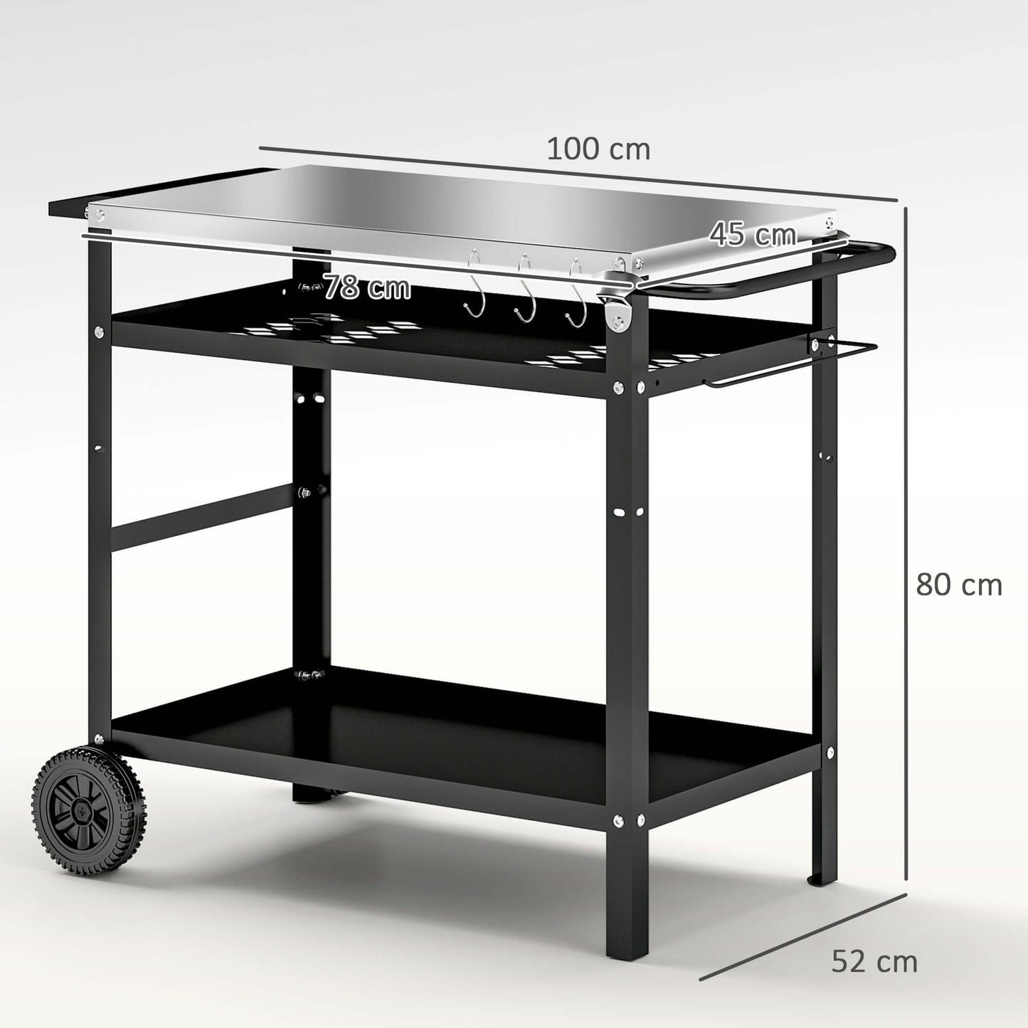 Outsunny BBQ Trolley with Stainless Steel Top, Movable Pizza Table, Black