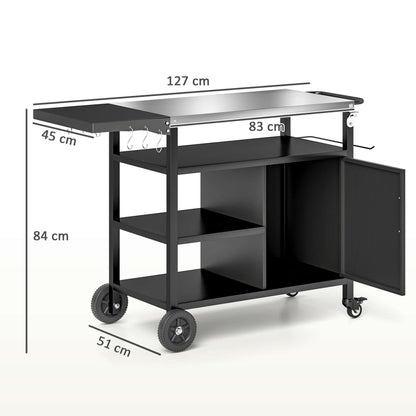 Outsunny Stainless Steel Outdoor BBQ Trolley with Folding Side table, Black
