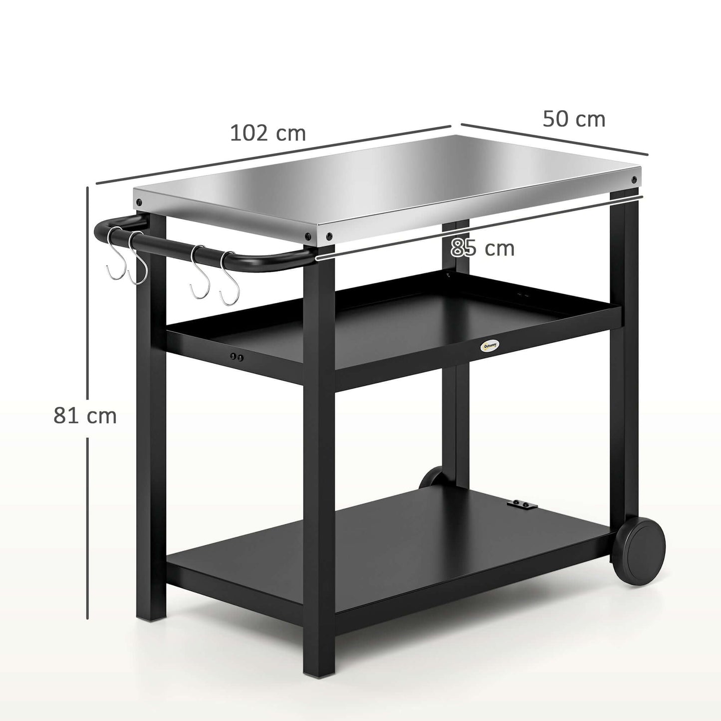Outsunny Outdoor BBQ Table with 2-Tier Shelf, Outdoor Kitchen, Charcoal Grey