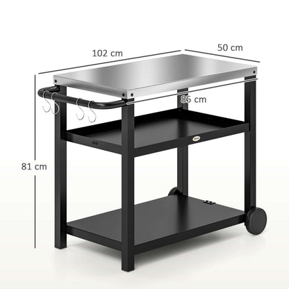 Outsunny Outdoor BBQ Table with 2-Tier Shelf, Outdoor Kitchen, Charcoal Grey
