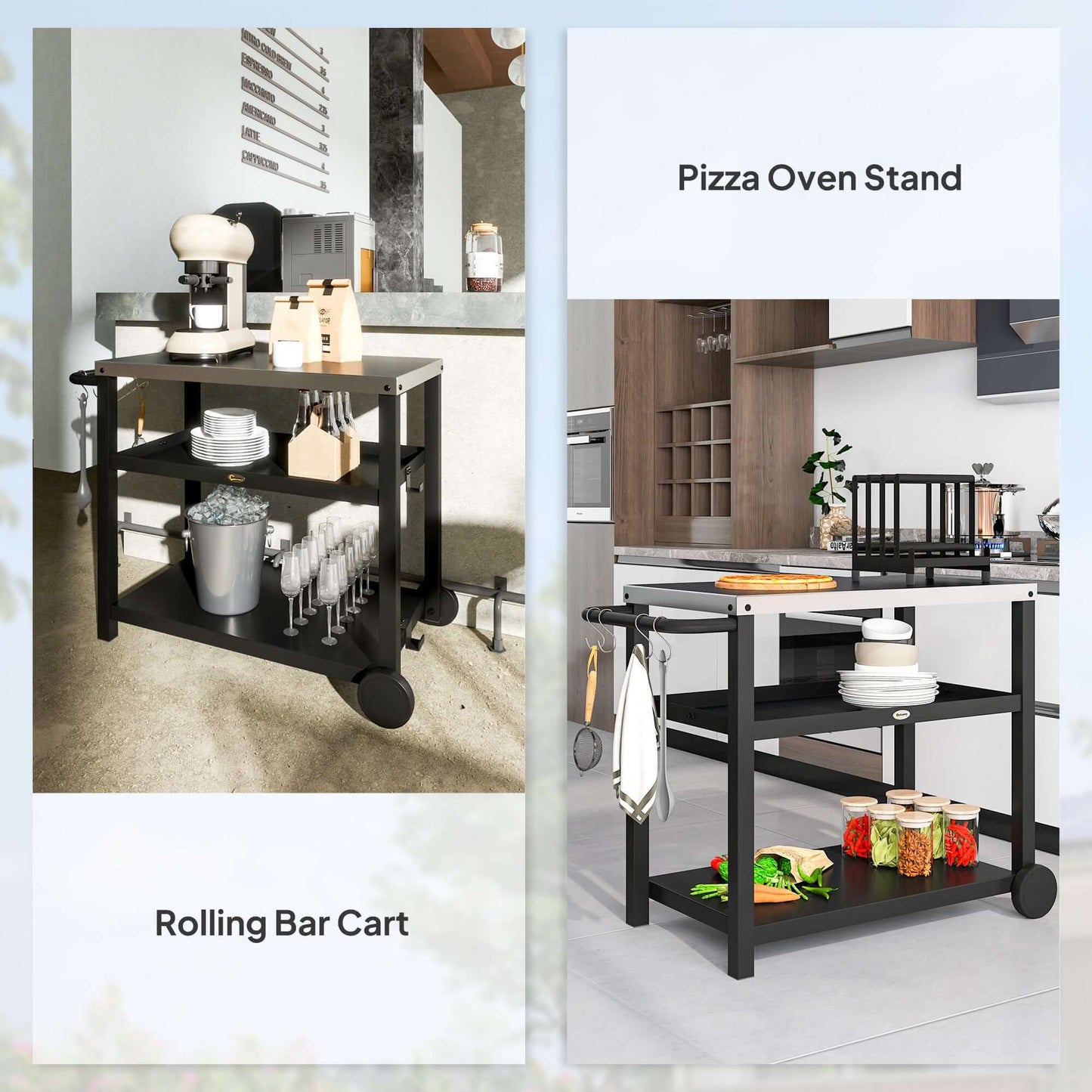 Outsunny Outdoor BBQ Table with 2-Tier Shelf, Outdoor Kitchen, Charcoal Grey