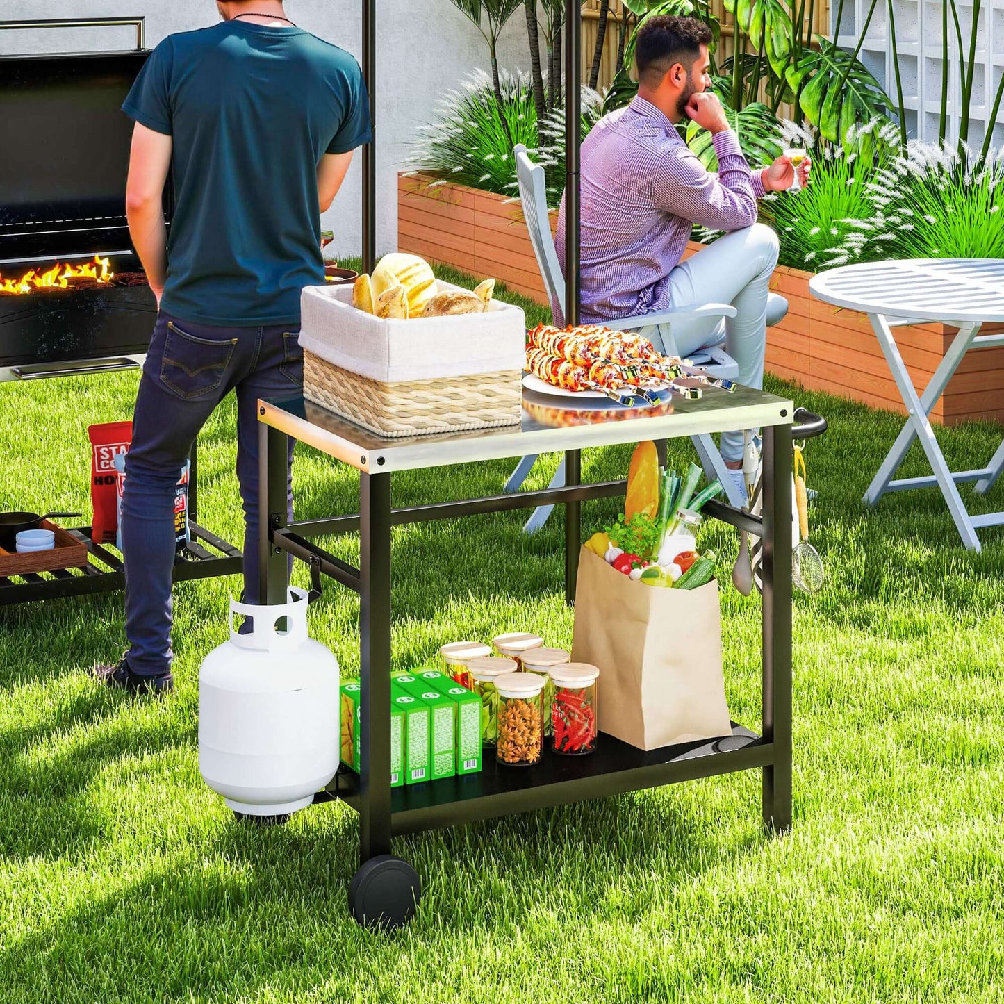 Outsunny Outdoor BBQ Table with Shelf, Outdoor Kitchen, Charcoal Grey