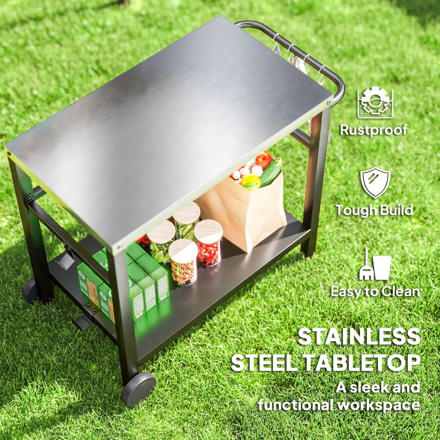 Outsunny Outdoor BBQ Table with Shelf, Outdoor Kitchen, Charcoal Grey