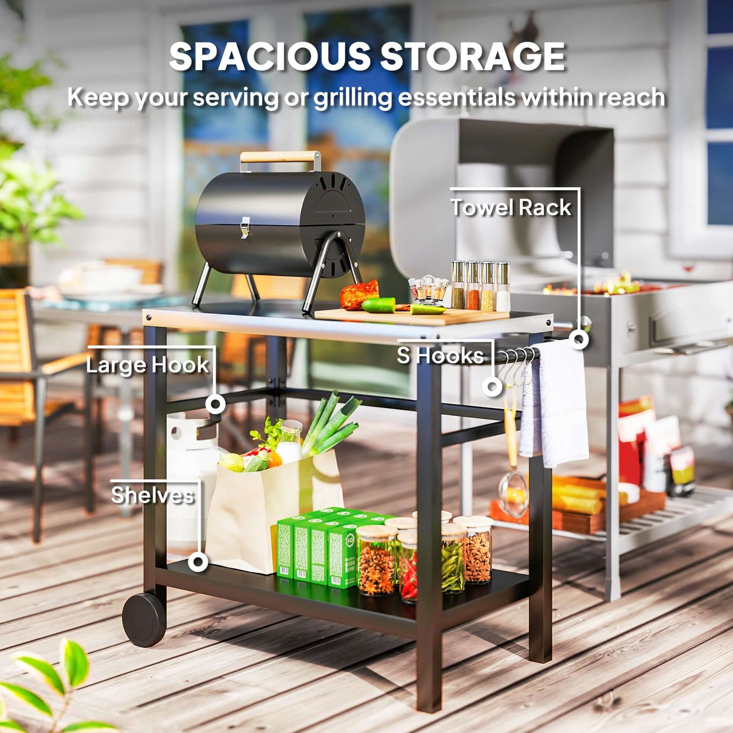 Outsunny Outdoor BBQ Table with Shelf, Outdoor Kitchen, Charcoal Grey
