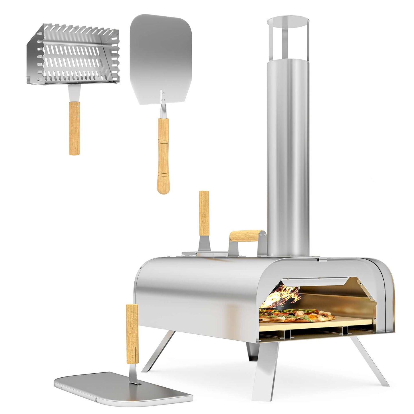Outsunny Portable Wood Pellet Pizza Oven with Foldable Legs 12 Inch Stone