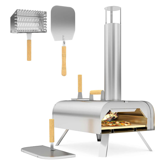 Outsunny Portable Wood Pellet Pizza Oven with Foldable Legs 12 Inch Stone