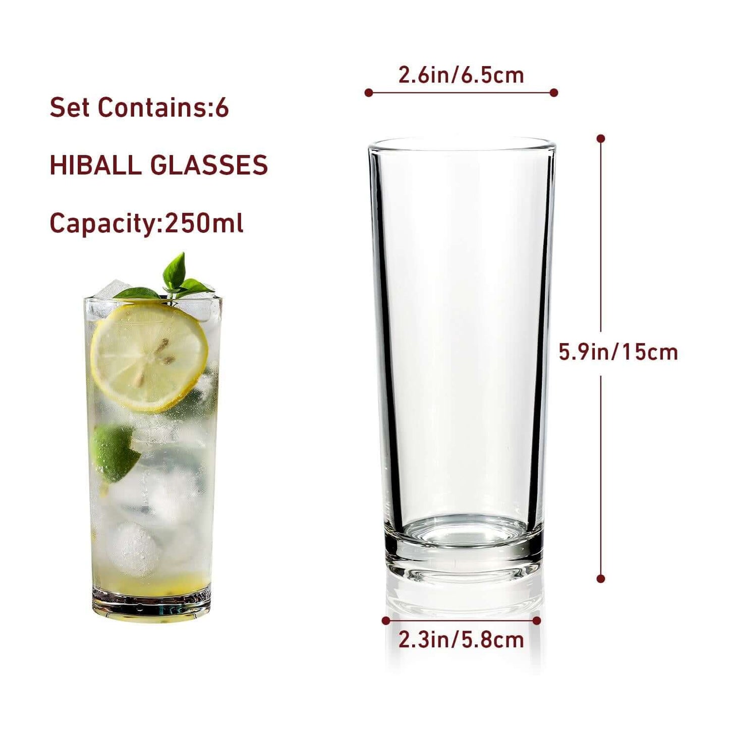 Pack of 6 Vinsani HiBall Glasses