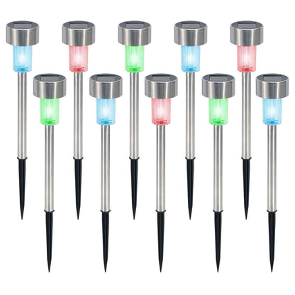 Vinsani 10 X Colour Change Stainless Steel Solar Powered Stick Post LED Lights Rechargeable Outdoor Garden Border Patio Path Driveway Entrance Marking Water Resistant Lamps