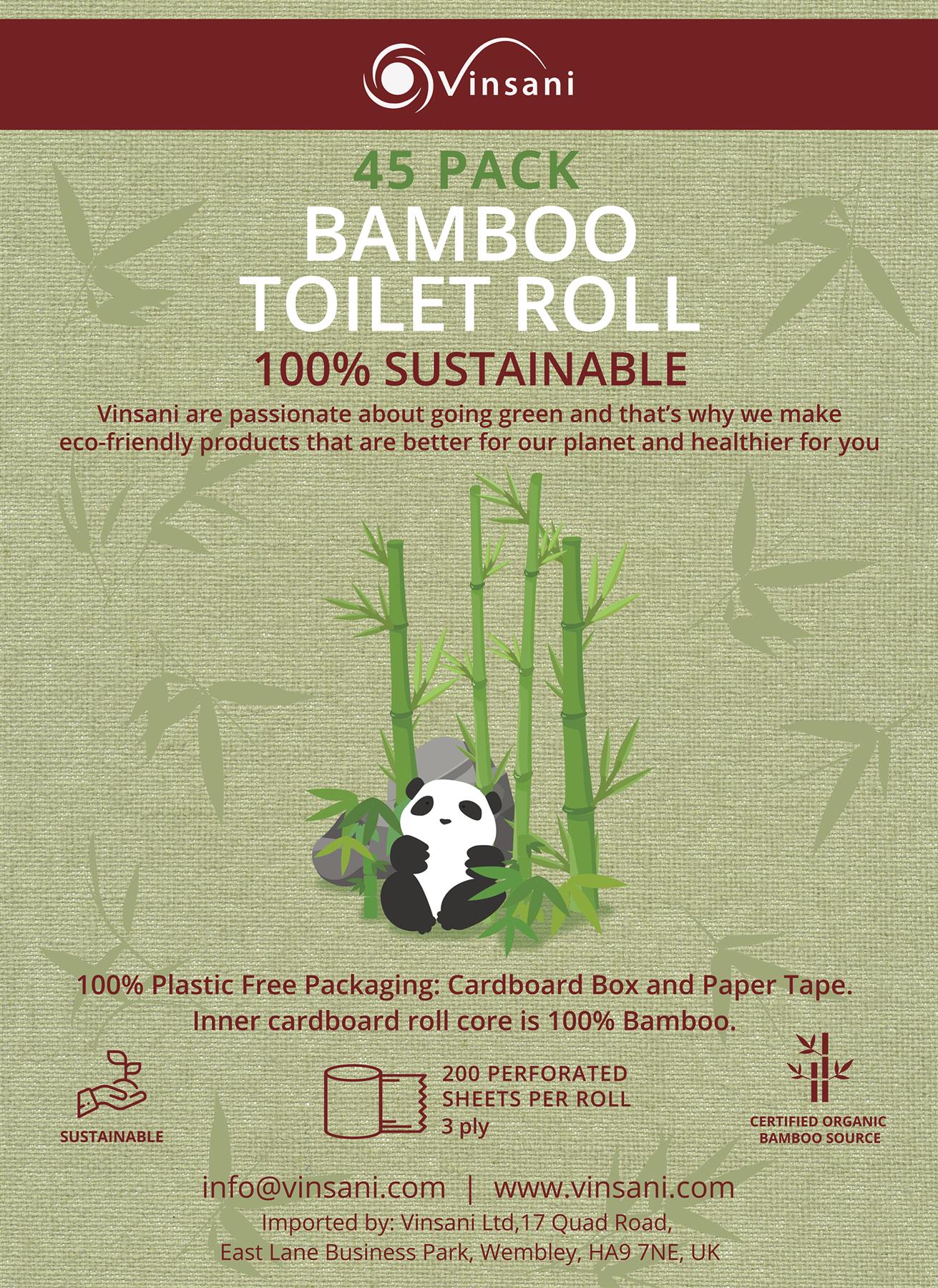 VINSANI BAMBOO TOILET ROLLS Pack of 45