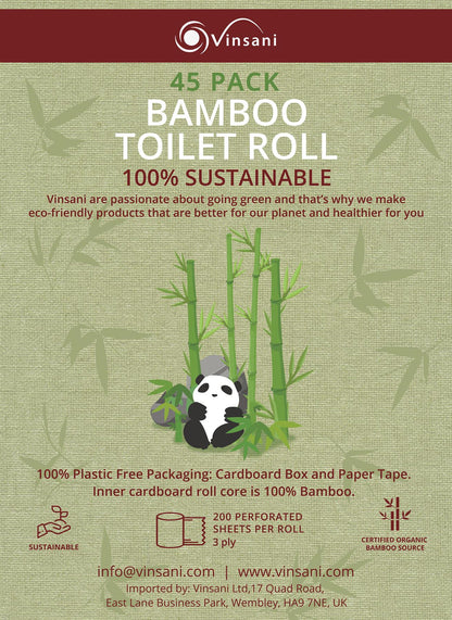 VINSANI BAMBOO TOILET ROLLS Pack of 45