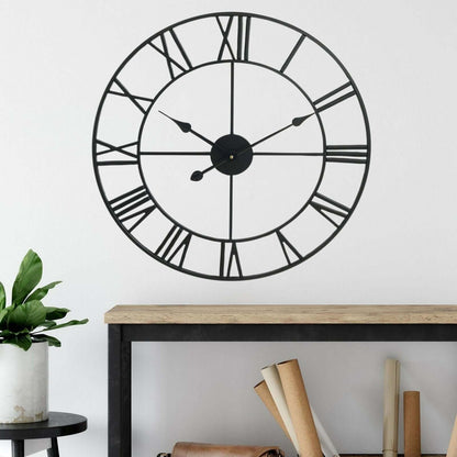 Large 40cm Roman Numeral Black Metal Clock