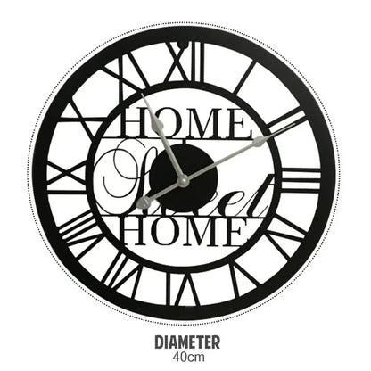 Home Sweet Home Black Metal Clock - 40Cm