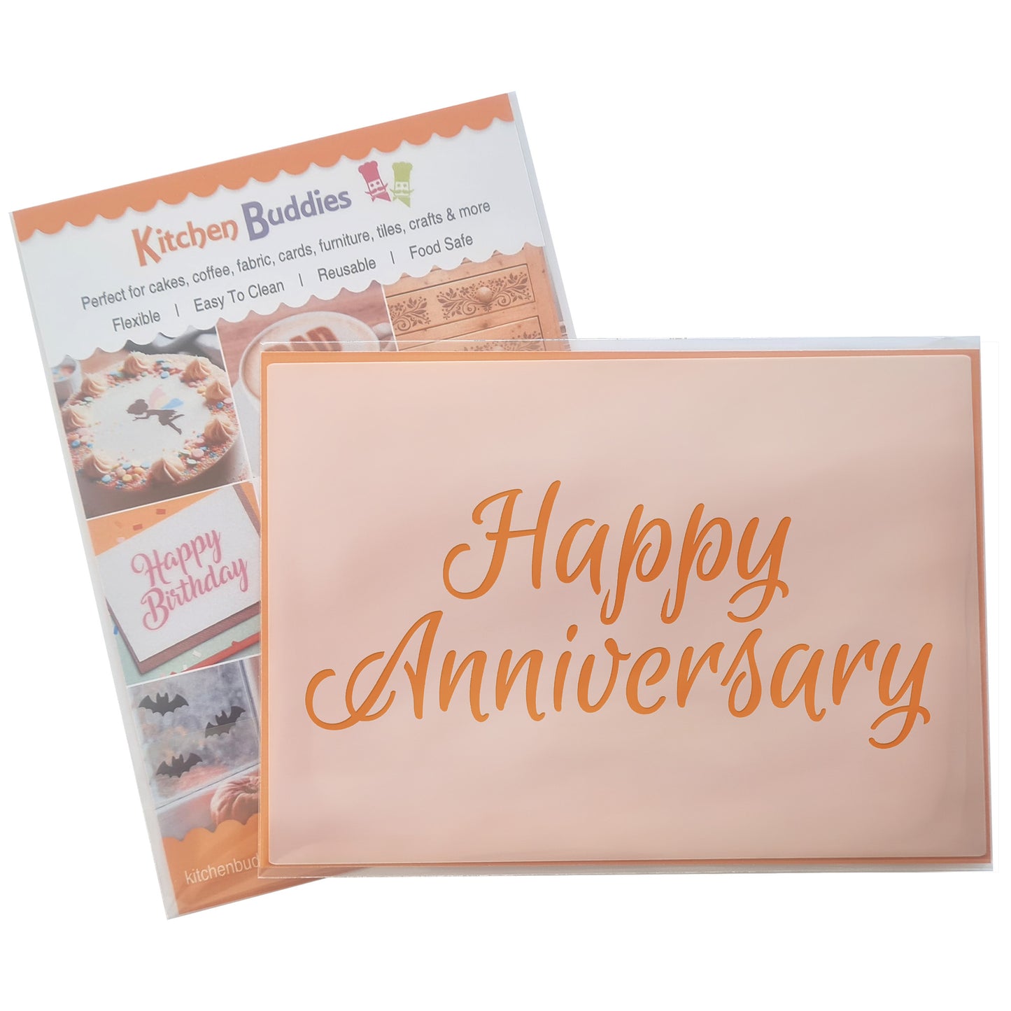 Celebration Script Message Set 1,Happy Birthday, Happy Anniversary & Congratulations, A6 Craft & Cake Decorating Stencil, Reusable Mylar for Cakes, Cards, & Crafts
