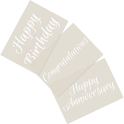 Celebration Script Message Set 1,Happy Birthday, Happy Anniversary & Congratulations, A6 Craft & Cake Decorating Stencil, Reusable Mylar for Cakes, Cards, & Crafts
