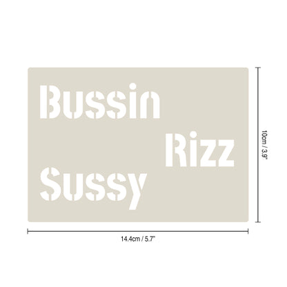 Gen Z & Gen Alpha Brain Rot Slang Stencil Set 4pc, Rizz, Skibidi, No Cap, Fire, etc, A6 Reusable Mylar Templates for Walls, Cakes, Crafts, Cards & More