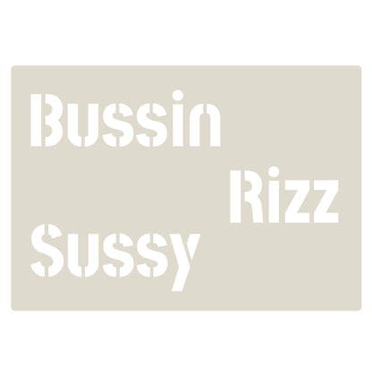 Gen Z & Gen Alpha Brain Rot Slang Stencil Set 4pc, Rizz, Skibidi, No Cap, Fire, etc, A6 Reusable Mylar Templates for Walls, Cakes, Crafts, Cards & More