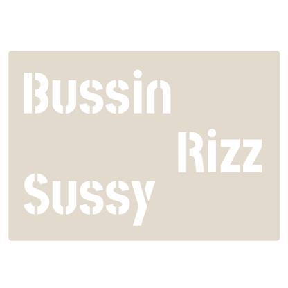 Gen Z & Gen Alpha Brain Rot Slang Stencil Set 4pc, Rizz, Skibidi, No Cap, Fire, etc, A6 Reusable Mylar Templates for Walls, Cakes, Crafts, Cards & More