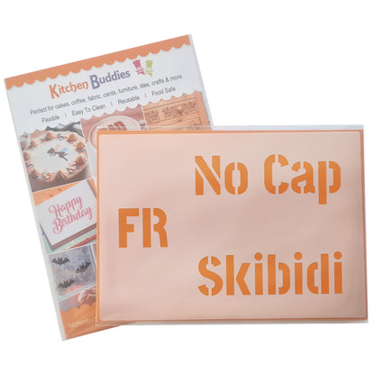 Gen Z & Gen Alpha Brain Rot Slang Stencil Set 4pc, Rizz, Skibidi, No Cap, Fire, etc, A6 Reusable Mylar Templates for Walls, Cakes, Crafts, Cards & More