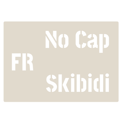 Gen Z & Gen Alpha Brain Rot Slang Stencil Set 4pc, Rizz, Skibidi, No Cap, Fire, etc, A6 Reusable Mylar Templates for Walls, Cakes, Crafts, Cards & More