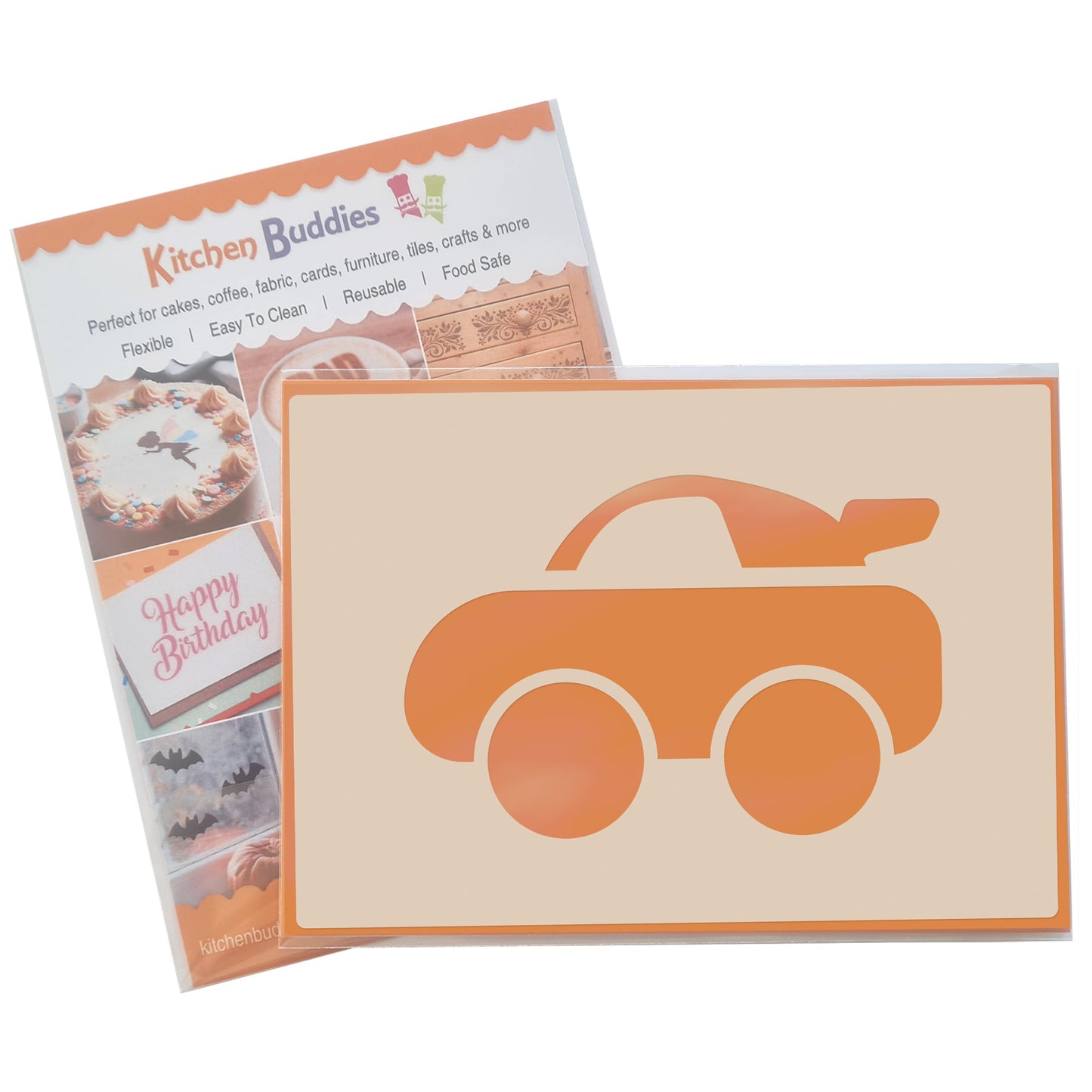 Cute Car Stencil Set 4pc featuring 4 cute cars: saloon, convertible, sports and SUV/4x4, A6 Reusable Mylar Templates for Walls, Cakes, Crafts, Cards & More