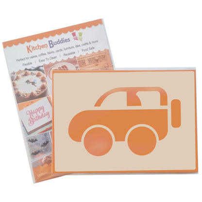 Cute Car Stencil Set 4pc featuring 4 cute cars: saloon, convertible, sports and SUV/4x4, A6 Reusable Mylar Templates for Walls, Cakes, Crafts, Cards & More