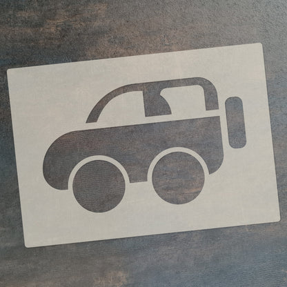 Cute Car Stencil Set 4pc featuring 4 cute cars: saloon, convertible, sports and SUV/4x4, A6 Reusable Mylar Templates for Walls, Cakes, Crafts, Cards & More