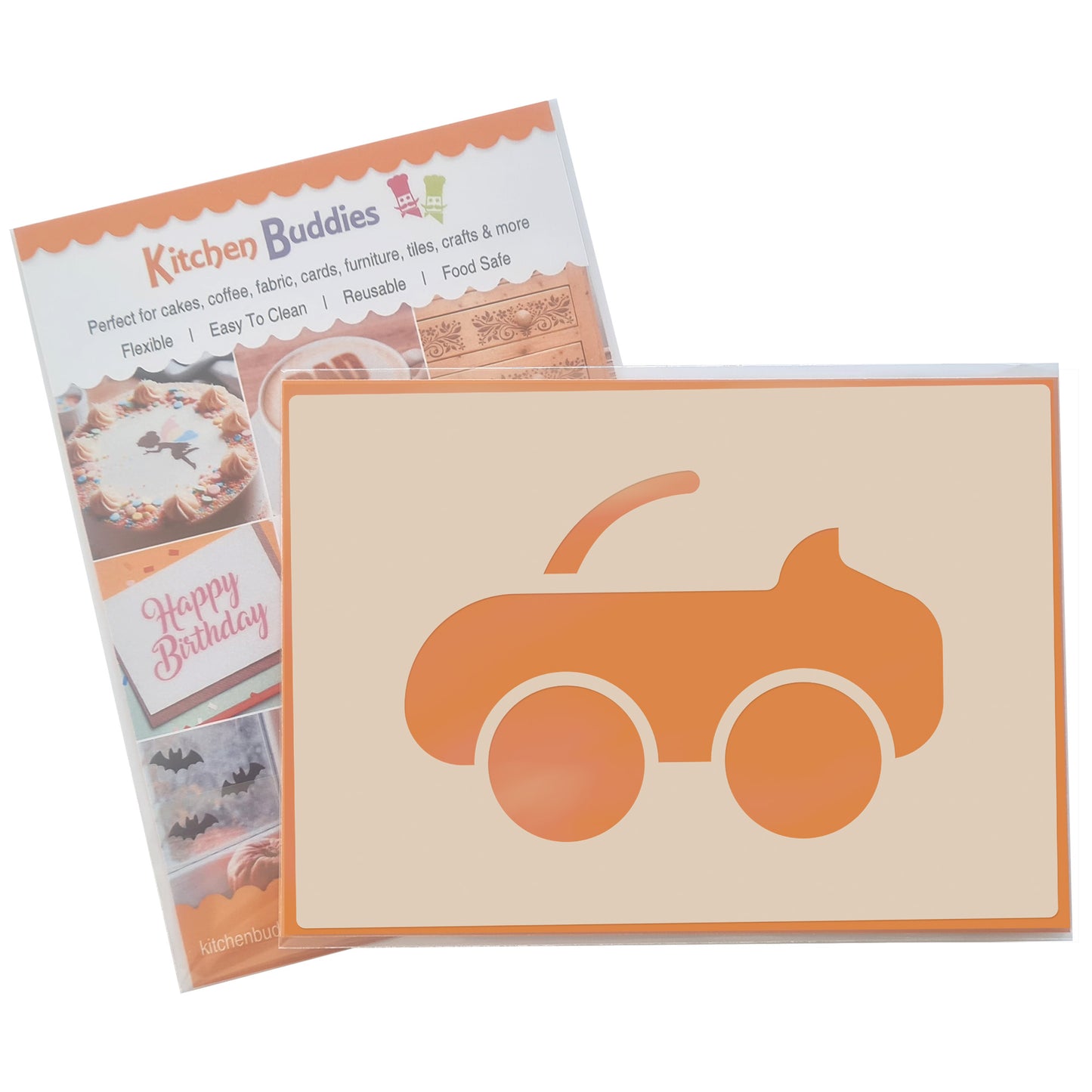 Cute Car Stencil Set 4pc featuring 4 cute cars: saloon, convertible, sports and SUV/4x4, A6 Reusable Mylar Templates for Walls, Cakes, Crafts, Cards & More