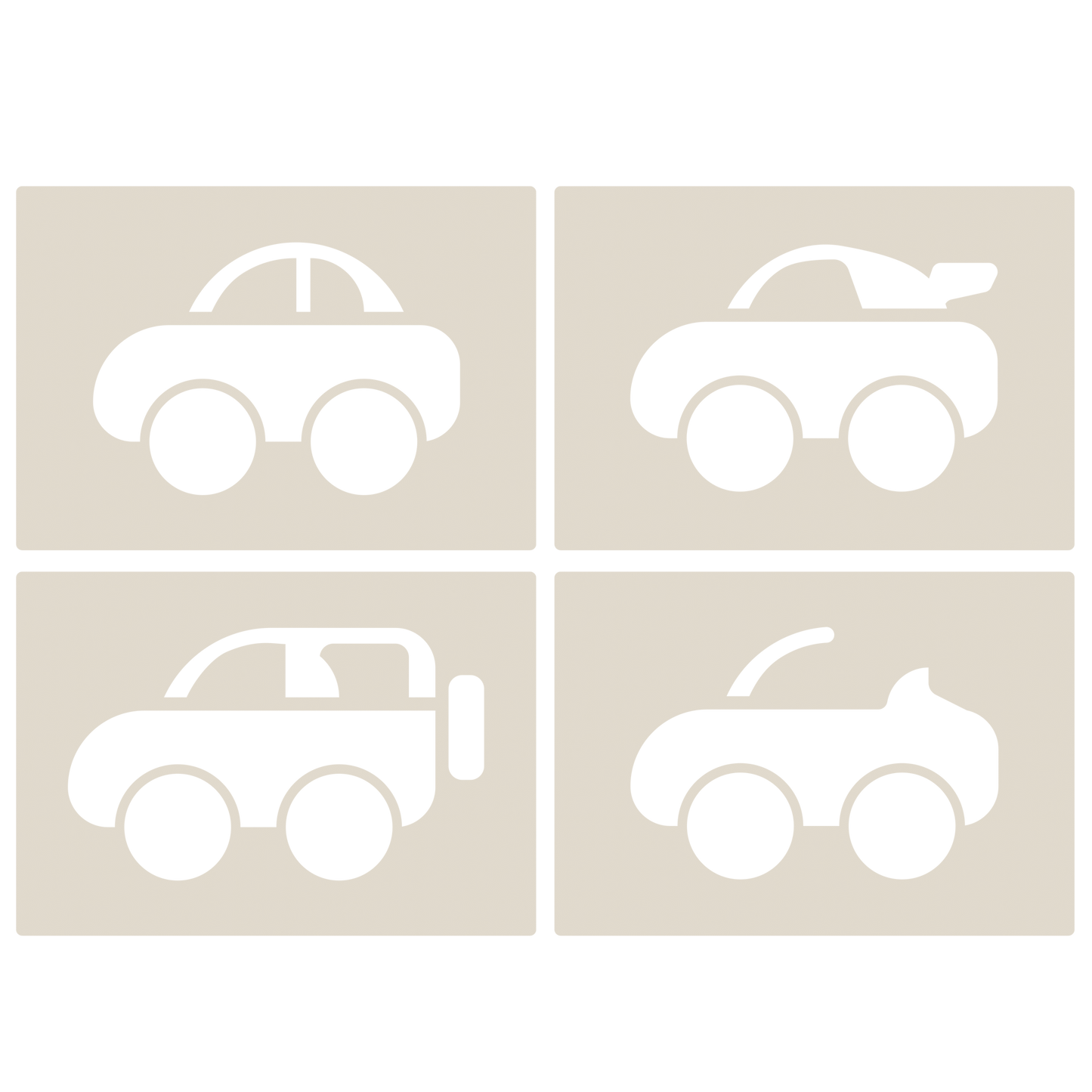 Cute Car Stencil Set 4pc featuring 4 cute cars: saloon, convertible, sports and SUV/4x4, A6 Reusable Mylar Templates for Walls, Cakes, Crafts, Cards & More