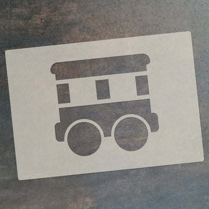 Cute Train Stencil Set 4pc, train engine, passenger carriage, hopper car, box car, A6 Reusable Mylar Templates for Walls, Cakes, Crafts, Cards & More