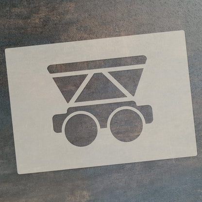 Cute Train Stencil Set 4pc, train engine, passenger carriage, hopper car, box car, A6 Reusable Mylar Templates for Walls, Cakes, Crafts, Cards & More