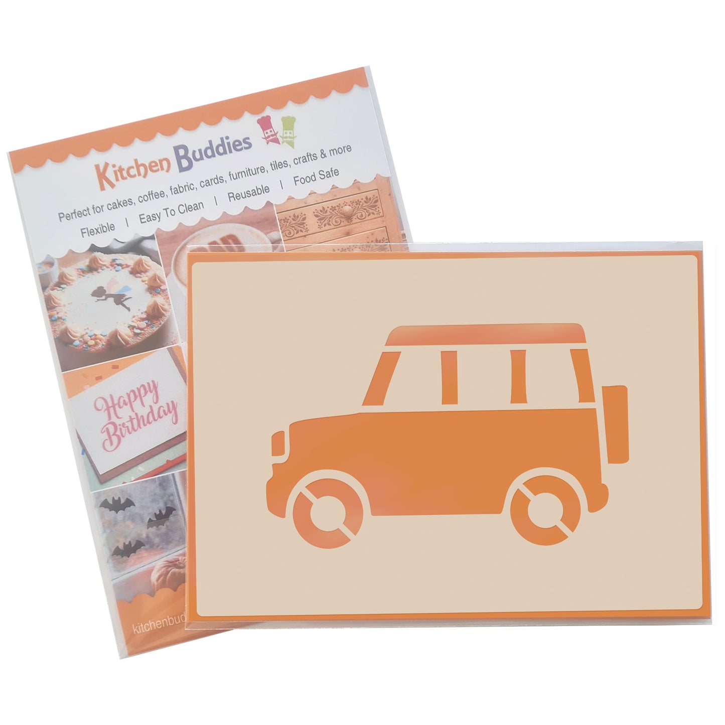 Road Car Stencil Set – 4pc saloon car, sports car, convertible, SUV/4x4 A6 Reusable Mylar Templates for Walls, Cakes, Crafts, Cards & More