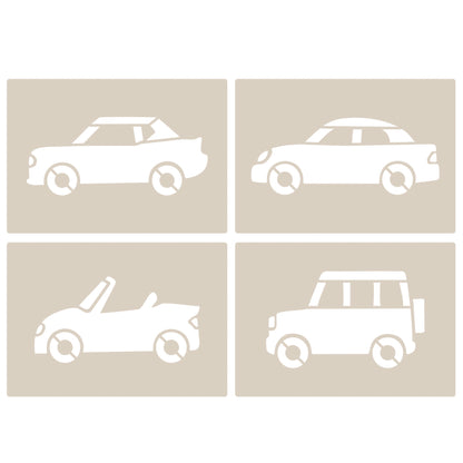 Road Car Stencil Set – 4pc saloon car, sports car, convertible, SUV/4x4 A6 Reusable Mylar Templates for Walls, Cakes, Crafts, Cards & More