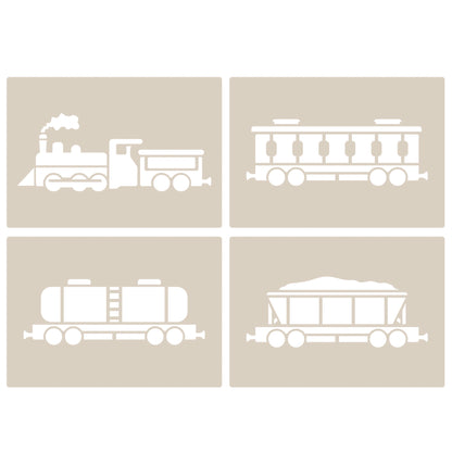 Steam Train Stencil Set – 4pc A6 Reusable Mylar Templates for Walls, Cakes, Crafts, Cards & More