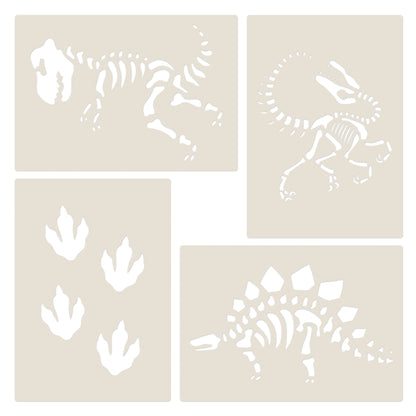 4pc Dinosaur Fossils & Footprints Stencil Set
