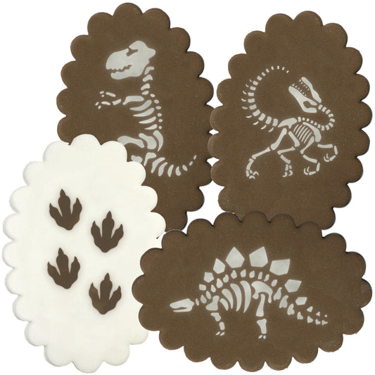 4pc Dinosaur Fossils & Footprints Stencil Set