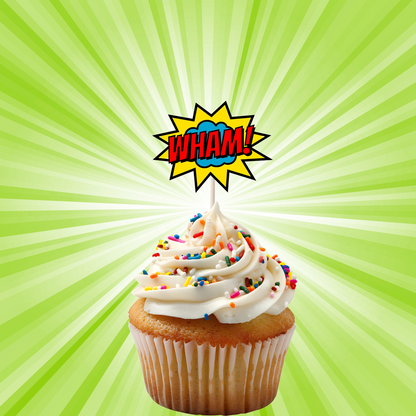 Superhero Comic Book Cupcake Toppers Set - 24pc - Birthday Celebration Cupcake & Cake Decorations