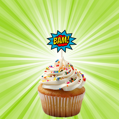 Superhero Comic Book Cupcake Toppers Set - 24pc - Birthday Celebration Cupcake & Cake Decorations