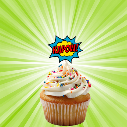 Superhero Comic Book Cupcake Toppers Set - 24pc - Birthday Celebration Cupcake & Cake Decorations