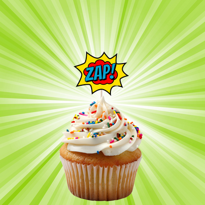 Superhero Comic Book Cupcake Toppers Set - 24pc - Birthday Celebration Cupcake & Cake Decorations