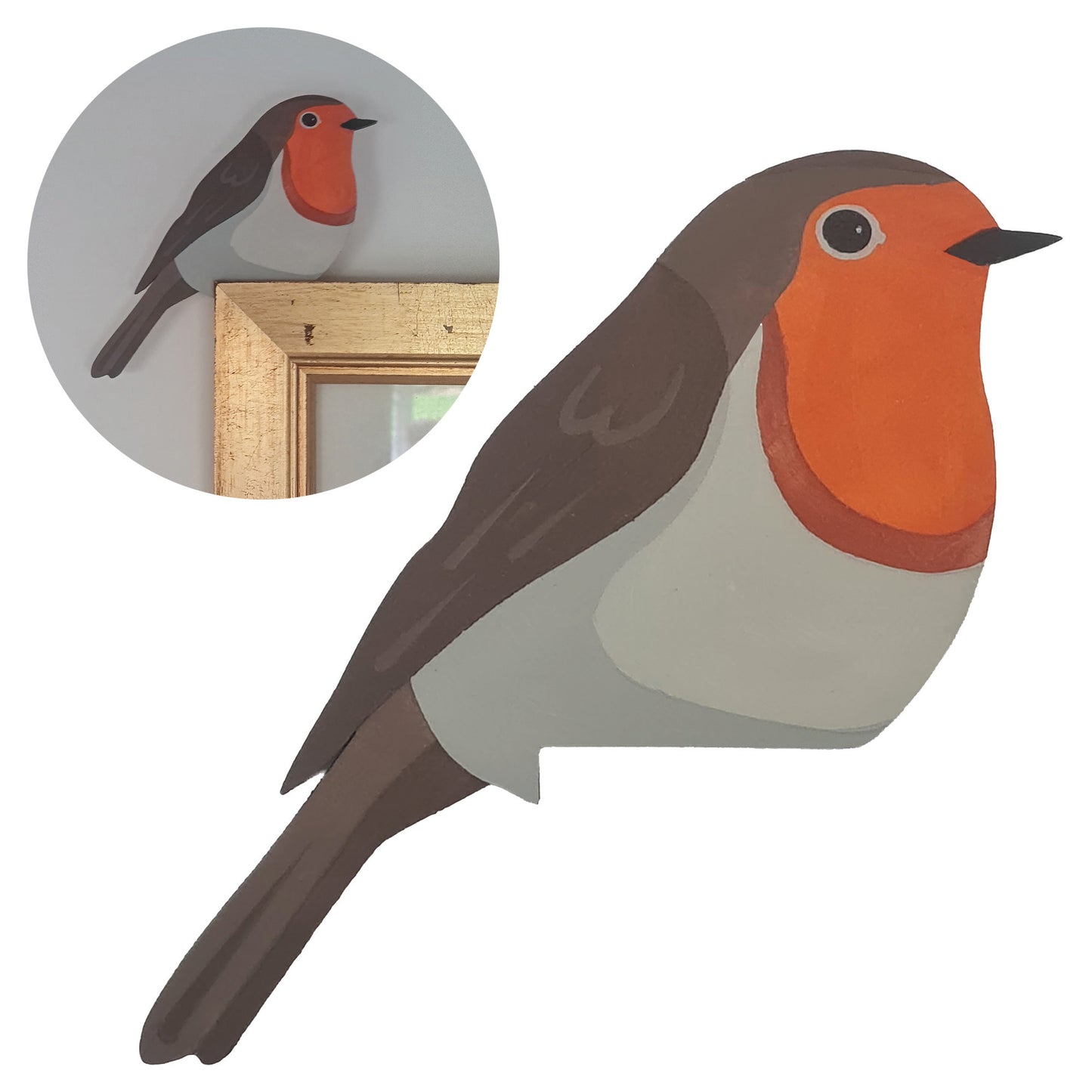 Robin Hand Painted Wooden Bird Corner Decoration - Left or Right Facing - Perfect For Door Frames, Cupboards, Light Switches, Pictures & More
