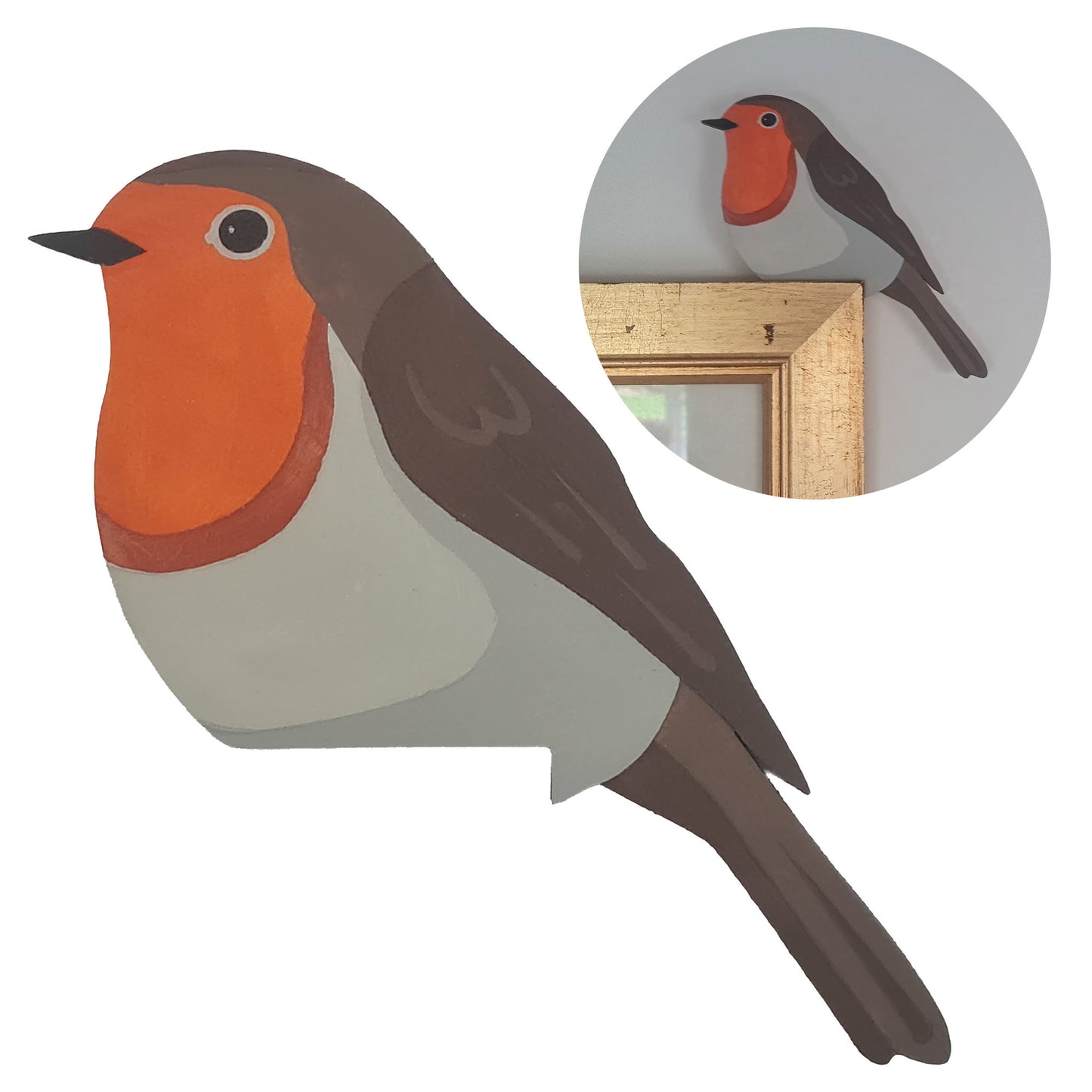 Robin Hand Painted Wooden Bird Corner Decoration - Left or Right Facing - Perfect For Door Frames, Cupboards, Light Switches, Pictures & More