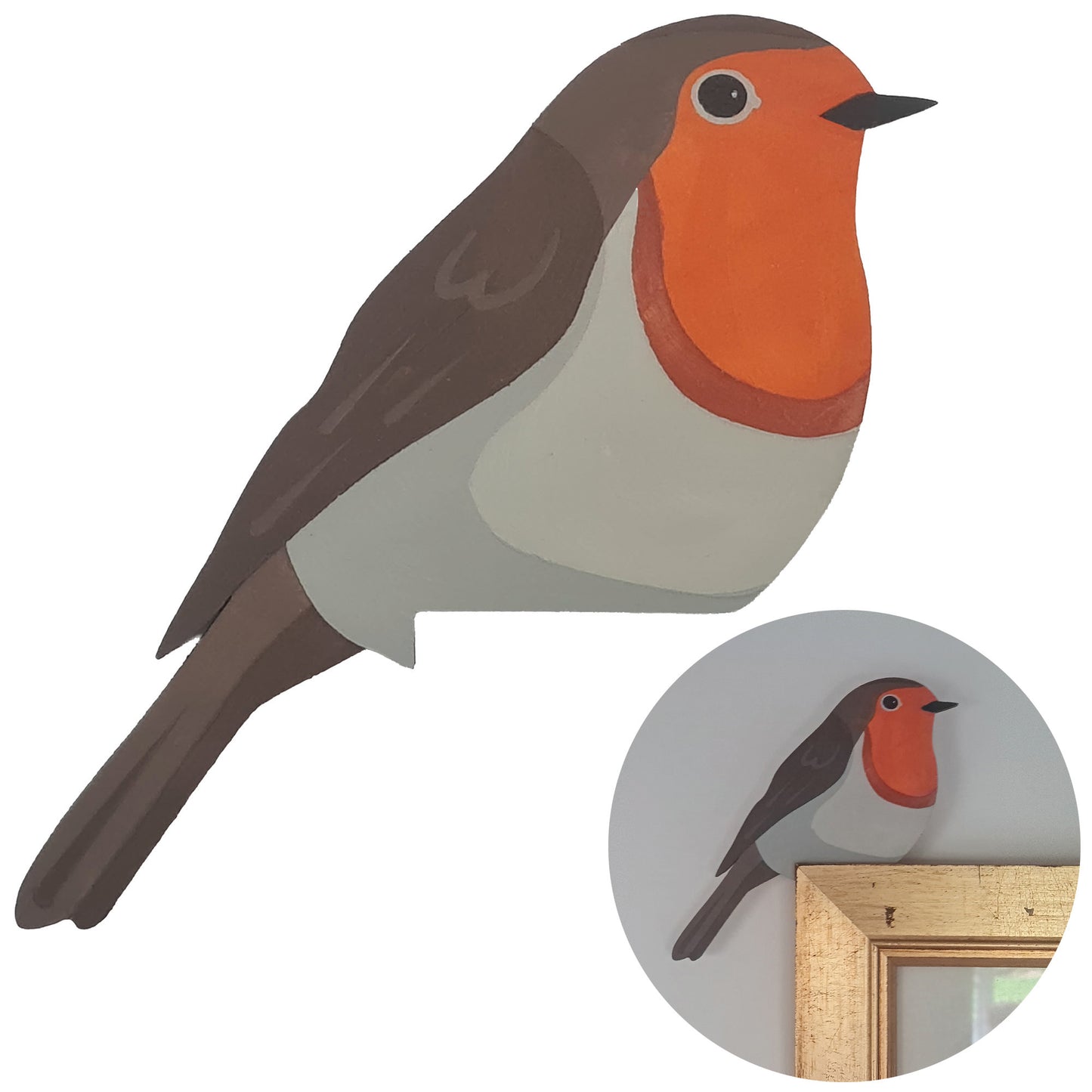 Robin Hand Painted Wooden Bird Corner Decoration - Left or Right Facing - Perfect For Door Frames, Cupboards, Light Switches, Pictures & More