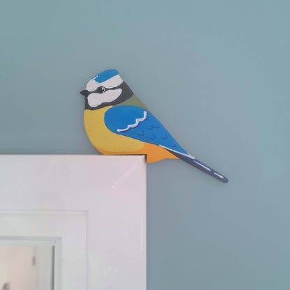 Blue Tit Hand Painted Wooden Bird Corner Decoration - Left or Right Facing - Perfect For Door Frames, Cupboards, Light Switches, Pictures & More