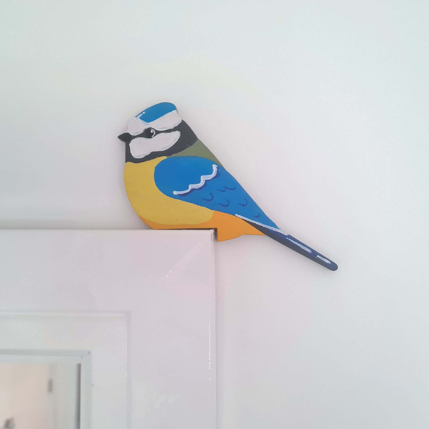 Blue Tit Hand Painted Wooden Bird Corner Decoration - Left or Right Facing - Perfect For Door Frames, Cupboards, Light Switches, Pictures & More