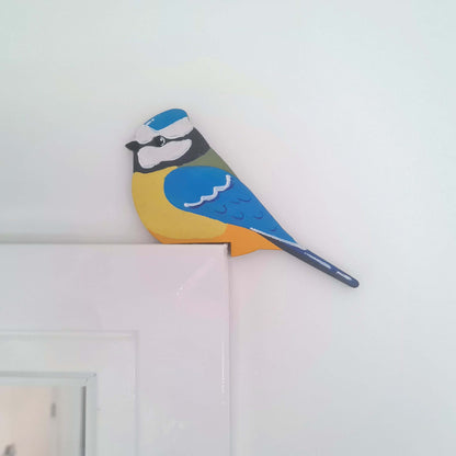 Blue Tit Hand Painted Wooden Bird Corner Decoration - Left or Right Facing - Perfect For Door Frames, Cupboards, Light Switches, Pictures & More