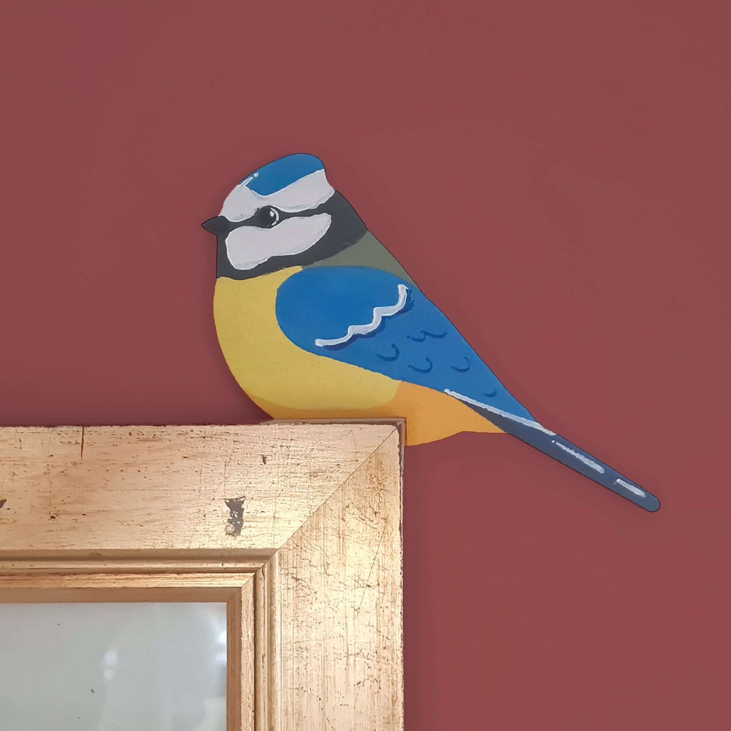 Blue Tit Hand Painted Wooden Bird Corner Decoration - Left or Right Facing - Perfect For Door Frames, Cupboards, Light Switches, Pictures & More