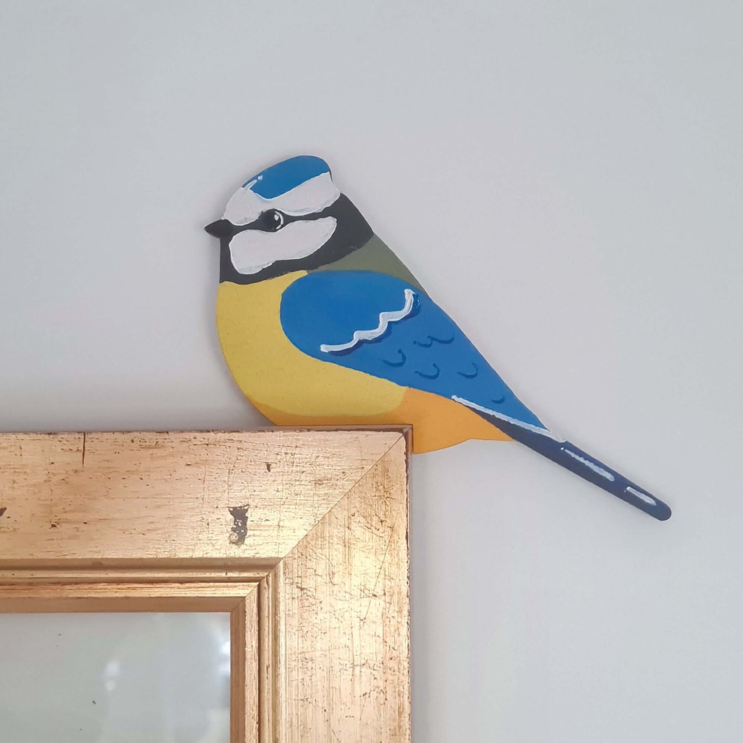 Blue Tit Hand Painted Wooden Bird Corner Decoration - Left or Right Facing - Perfect For Door Frames, Cupboards, Light Switches, Pictures & More