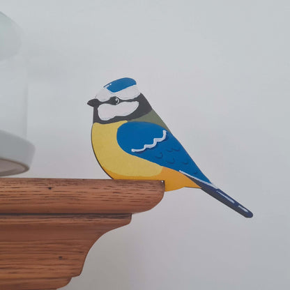 Blue Tit Hand Painted Wooden Bird Corner Decoration - Left or Right Facing - Perfect For Door Frames, Cupboards, Light Switches, Pictures & More
