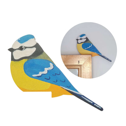 Blue Tit Hand Painted Wooden Bird Corner Decoration - Left or Right Facing - Perfect For Door Frames, Cupboards, Light Switches, Pictures & More