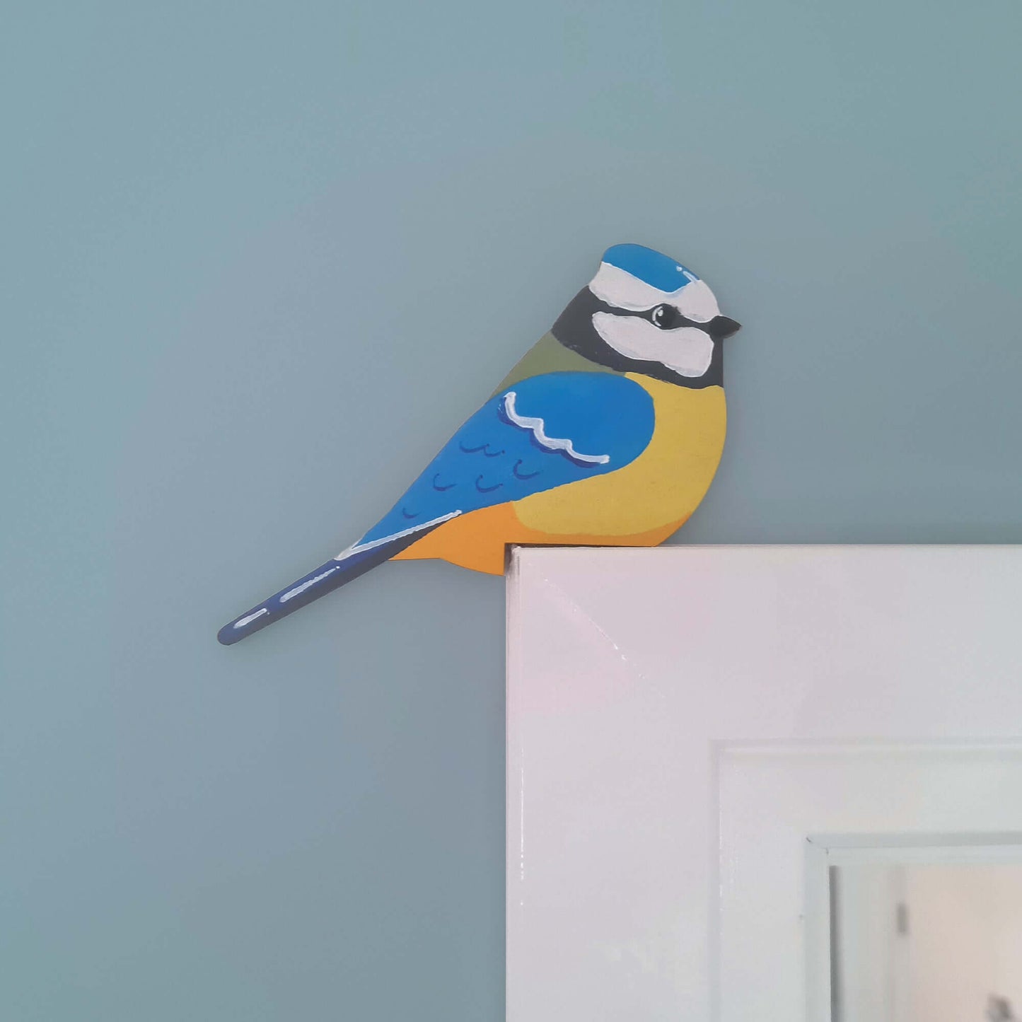 Blue Tit Hand Painted Wooden Bird Corner Decoration - Left or Right Facing - Perfect For Door Frames, Cupboards, Light Switches, Pictures & More